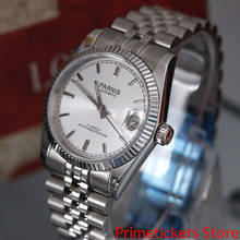 Paryota-relógio masculino com mostrador de prata, 36mm, 21 joias, automático, movimento 8215, vidro de safira, cinta para joanete, indicador de data 2024 - compre barato
