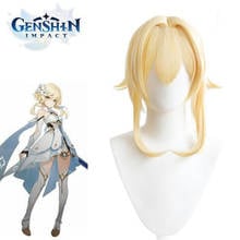 Game Genshin Impact Traveler Lumine Cosplay Wig Women Blonde 38cm Headwear Halloween Heat Resistant Synthetic Wig 2024 - buy cheap