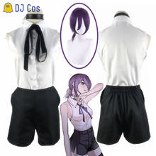 Reze Cosplay Costume Anime Chainsaw Man Purple Wig Shirt Collar Shorts Suit Halloween Party Role Play Uniform Girls Women Outfit 2024 - buy cheap