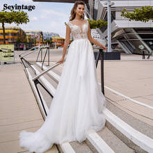 Sevintage Princess Lace Wedding Dresses 2021 Appliqued Boho Wedding Gowns Sexy Split Sheer Back Beach Bride Dress Custom Made 2024 - buy cheap