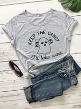 keep the candy I'll take wine  women T-shirt fashion Cotton Printed Tee Halloween party  graphic tumblr grunge Tops drop ship 2024 - buy cheap