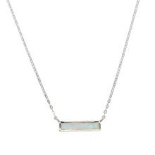 New style high quality bar charm necklace 925 sterling silver simple design blue white fire opal MINIMAL choker chain jewelry 2024 - buy cheap