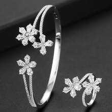 GODKI Luxury Flower Bangle Ring Sets Cubic Zirconia CZ Dubai Bridal Jewelry Sets For Women Wedding brincos para as mulheres 2020 2024 - buy cheap