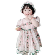 Для маленьких девочек короткий рукав испанский платье принцессы бальное платье с цветочным рисунком платье в стиле «лолита» для девочек, пасхальное платье для дня рождения, вечерние платья для девочек + шляпа для маленьких девочек, платье 2024 - купить недорого