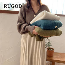 RUGOD Autumn Winter New Style Thicken Solid Color Single-breasted Sweater Warm V-neck Lantern Sleeve Knitted Pullover 2024 - buy cheap