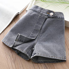 Culotes curto cinza jeans e botão de algodão, shorts casuais para verão, novo design, 2, 3, 4, 5, 6, 7, 8, 9, 10 anos, quente, crianças, bebê, meninas 2024 - compre barato