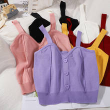 Top cropped de verão feminino, camisola coração sólido em malha com botões e top para meninas 2024 - compre barato