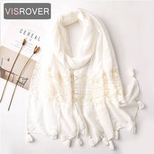 VISROVER 2021 Fashion White Lace Viscose summer Scarf  Woman Wrap White Spring Shawl Beach Autumn Pashmina Muslim Hijab Gift 2024 - buy cheap