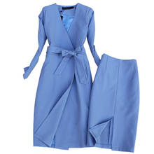 Conjunto de 2 peças de terno feminino, saia de cintura alta, manga longa, corta-vento, outono 2024 - compre barato