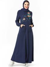 Muslim Hooded Maxi Dress Tracksuit Women Embroidery Floral Jogging Long Dress SportsWear Pocket Islamic Clothing Big Swing Dress 2024 - buy cheap