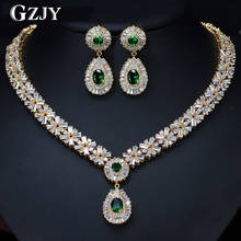 GZJY модные ювелирные изделия из золота в Дубае, роскошное сверкающее ожерелье с фианитом, серьги, вечерние набор украшений для женщин 2024 - купить недорого