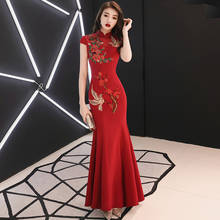Embroidery Chinese Traditional Qipao women XL Vestidso Cheongsam Elegant Red Bride Wedding Party Dress Mermaid Sexy Long Qipao 2024 - buy cheap