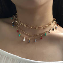 Ожерелье с подвеской в виде цветной капли для женщин, цепочка с бусинами, цепочки до ключиц, короткие ожерелья, женское модное ювелирное изделие 2021 2024 - купить недорого