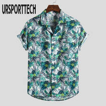 URSPORTTECH Новая модная летняя мужская рубашка с коротким рукавом и принтом, Мужская блузка размера плюс, деловая Повседневная приталенная одежда 2024 - купить недорого