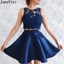 JaneVini Sexy 2 Pieces Homecoming Dresses Short Mini Navy Blue Leaf Shape Lace Satin Graduation Gowns Crop Top Prom Party Dress 2024 - buy cheap