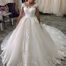 ANGELSBRIDEP Scoops Ball Gown Wedding Dresses Luxury Applique Court Train Short Sleeves Saudi Arabia Bride Dresses Hot Sale 2024 - buy cheap