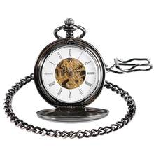 Retro Mechanical Watch Double Face Roman Numerals Skeleton Smooth Black Pocket Watch Pendant Men Women Chain Pocket Fob Watches 2024 - buy cheap
