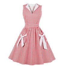 Plus Size Cotton Women Dress VD0889 Ladies Summer Sleeveless Retro Swing Rock Vintage Plaid Dress With Pocket 2024 - buy cheap