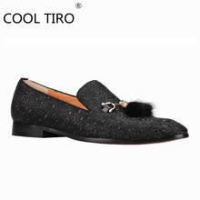 COOL TIRO Black Mens Dress loafers Rabbit fur Tassel Slip On Wedding Party Shoes Prom Fashion Men Italian Designer Summer 2021 2024 - buy cheap