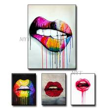 Colorful Lips Abstract Oil Painting Modern Wall Art Living Room Picture Home Decoration Painting No Framed 100% Handmade 2024 - buy cheap