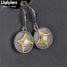 Pendientes de luz de estrella de oro Real Chapado en Uglyless para mujeres cristales Brincos Real 925 pendientes redondos de plata joyería de Jade natural E1327 2024 - compra barato