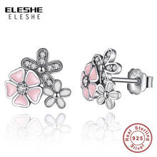 Real 925 Sterling Silver Stud Earrings Crystal Poetic Daisy Cherry Blossom Pink Flower Earrings for Women Wedding Jewelry 2024 - buy cheap