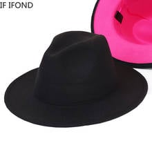Wool Felt Jazz Fedora Hats Vintage Unisex Black Rosy Patchwork Wide Brim Panama Party Trilby hat 2020 New 2024 - buy cheap