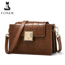 Foxer bolsa de ombro feminina, bolsa carteiro pequena de couro bovino fashion retrô 2024 - compre barato