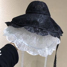 2020 luxo branco preto laço chapéu de sol grande borda cúpula balde chapéu feminino elegante verão primavera ao ar livre dobrável rendas fedora boné 2024 - compre barato