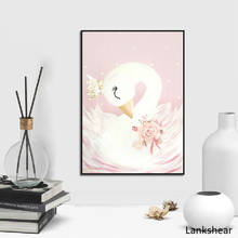 Pôsteres de lona de cisne e princesa, pintura para quarto de bebês meninas, arte impressa de parede, quadro decorativo rosa, decoração para quartos de crianças e meninas 2024 - compre barato