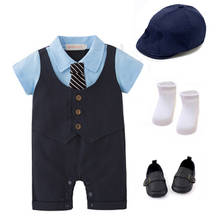 Baby Clothes Summer Boys Romper Hat Shoes 5 Pieces Cotton Newborn Outfits White&Black Striped Tie Children Button Jumpsuit 2024 - buy cheap