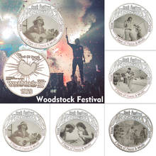5pcs WR 50th Anniversary Woodstock Festival Silver Coin Collectibles with Holder Rock Music Original Coin Gift Item Dropshipping 2024 - buy cheap