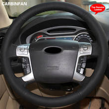 Cubierta negra de cuero para volante de coche, cubierta cosida a mano para Ford Mondeo Mk4, 2007, 2008, 2009, 2010, 2011, 2012 2024 - compra barato
