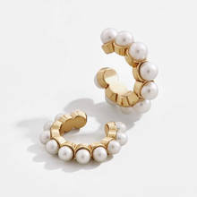 Pendientes bohemios de Color dorado para mujer, aretes de Clip con forma de C de perlas coreanas, pendientes sin perforar, joyería de boda 2024 - compra barato