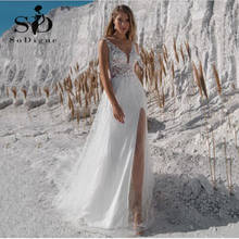 SoDigne Beach Wedding Dress 2021 V Neck Side Split Full Lace Boho Bride Dress Vintage Wedding Gown Custom Made 2024 - buy cheap