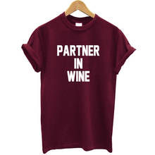Camisa de manga curta das mulheres da marca t camisa ocasional verão topos carta parceiro no vinho camiseta camisa femme roupas 2024 - compre barato