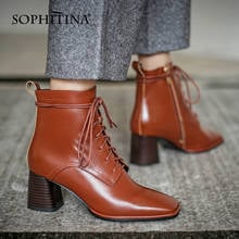 Sophitina tornozelo botas femininas casual premium couro cross-amarrado botas artesanais dedo do pé quadrado salto alto sapatos femininos moda so776 2024 - compre barato