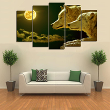 Pintura en lienzo de Lobo y Luna para sala de estar, arte de pared decorativo moderno, imágenes de animales, decoración del hogar, 5 uds. 2024 - compra barato