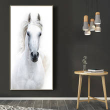 Estilo nórdico moderno cavalo branco na arte da parede posters e impressões a óleo pintura da lona parede arte imagem para sala de estar sem moldura 2024 - compre barato