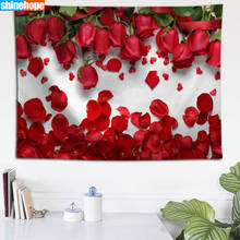 Tapeçaria de parede vermelha com rosas personalizada, tapeçaria para decoração de casa, retângulo, arte em parede x cm 2024 - compre barato