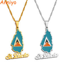 Anniyo Saint Lucia Map Flag Pendant Necklace for Women Girl Gold Color Jewelry St. Lucia Chains Jewellery #126521 2024 - buy cheap