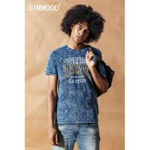 SIMWOOD 2021 summer spring new vintage washed Indigo T-shirt Men Letter Print O neck Tshirt Male 100% cotton Hip Hop top 190426 2024 - buy cheap