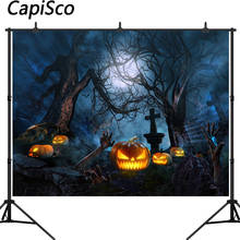 Cenário fotográfico de halloween, profundidade, lanterna de abóbora, floresta, castelo, lua, noite, foto, adereços 2024 - compre barato