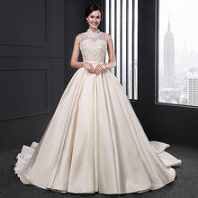 SL-029 wedding dress 2020 champagne satin beaded sequin vintage simples koktajlowe elegante femme celebrity wedding party dress 2024 - buy cheap