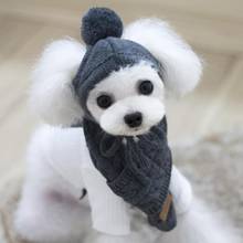 Hat for Dogs Winter Warm Stripes Knitted Hat+Scarf Collar Puppy Teddy Costume Christmas Clothes Santa Dog Costume 2024 - buy cheap