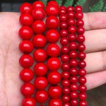AA-Cuentas redondas sueltas de piedra Natural de alta calidad, abalorios de Coral rojo de 4mm, 6mm, 8mm, 9mm para fabricación de joyas, collar y pulsera DIY 2024 - compra barato