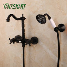 YANKSMART черный смеситель для ванной комнаты, раковина, настенный кран для ванной, смеситель для душа с двумя ручками, двойной контроль, горячий и холодный смеситель 2024 - купить недорого