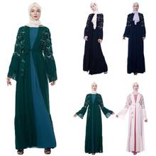 Элегантный женский Дубайский кардиган с пайетками и кисточками abaya, открытый передний кафтан, jilбаб, мусульманское Макси-платье, кимоно, вечерние платья, модное 2024 - купить недорого
