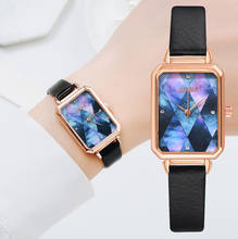 Relógio casual romântico retangular feminino, relógio de pulso de couro com strass, design para mulheres, vestido simples, gfit, montre femme 2024 - compre barato