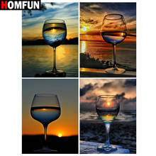 HOMFUN Diamond Painting Full Square/Round Diamond "Sunset wine glass" Pattern Embroidery Cross Stitch 5D Rhinestone Painting 2024 - buy cheap